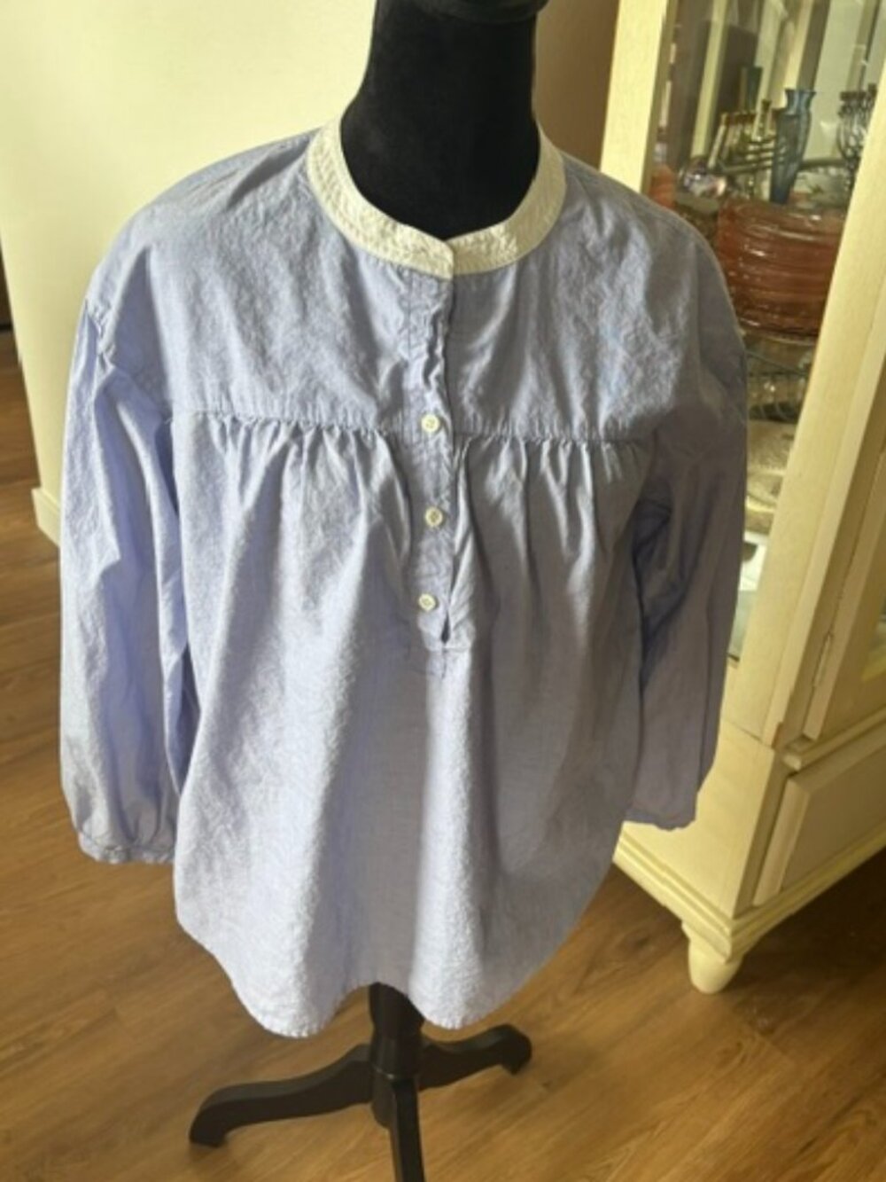 J Crew Blue Chambray Poet Shirt Puff Sleeve 100% Cotton 6
